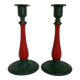 Pair of candlesticks in cast iron and wood