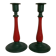 Pair of candlesticks in cast iron and wood