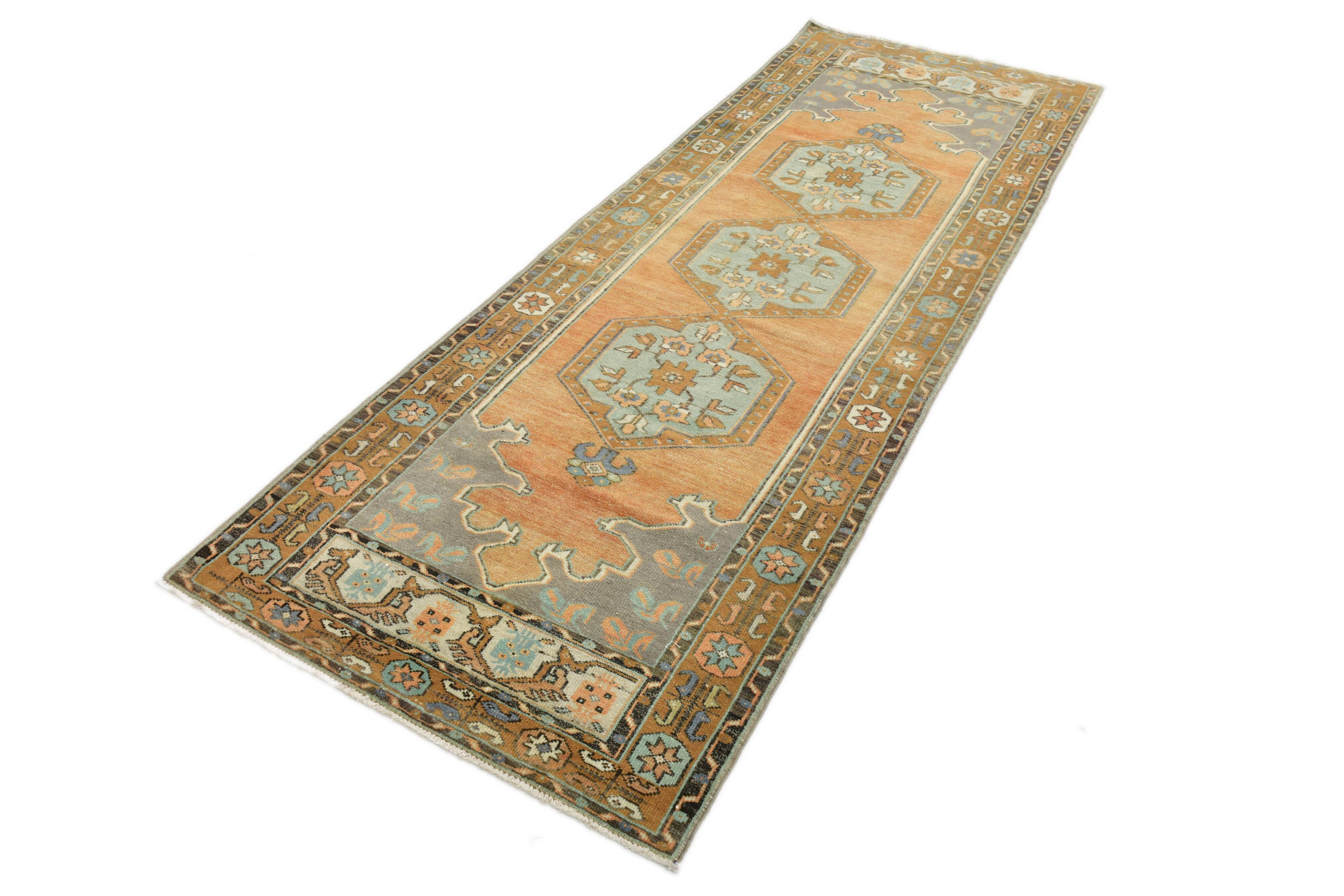 Tapis de couloir vintage vert et orange