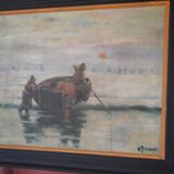Tableau ancien à l'huile représentant des pêcheurs