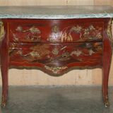 Chinoiserie Bombé Commode in Oak, Marble and Gilded Wood