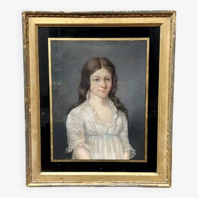 Old pastel portrait on canvas of a young noble, signed and dated 1899 on the back, gilt frame.