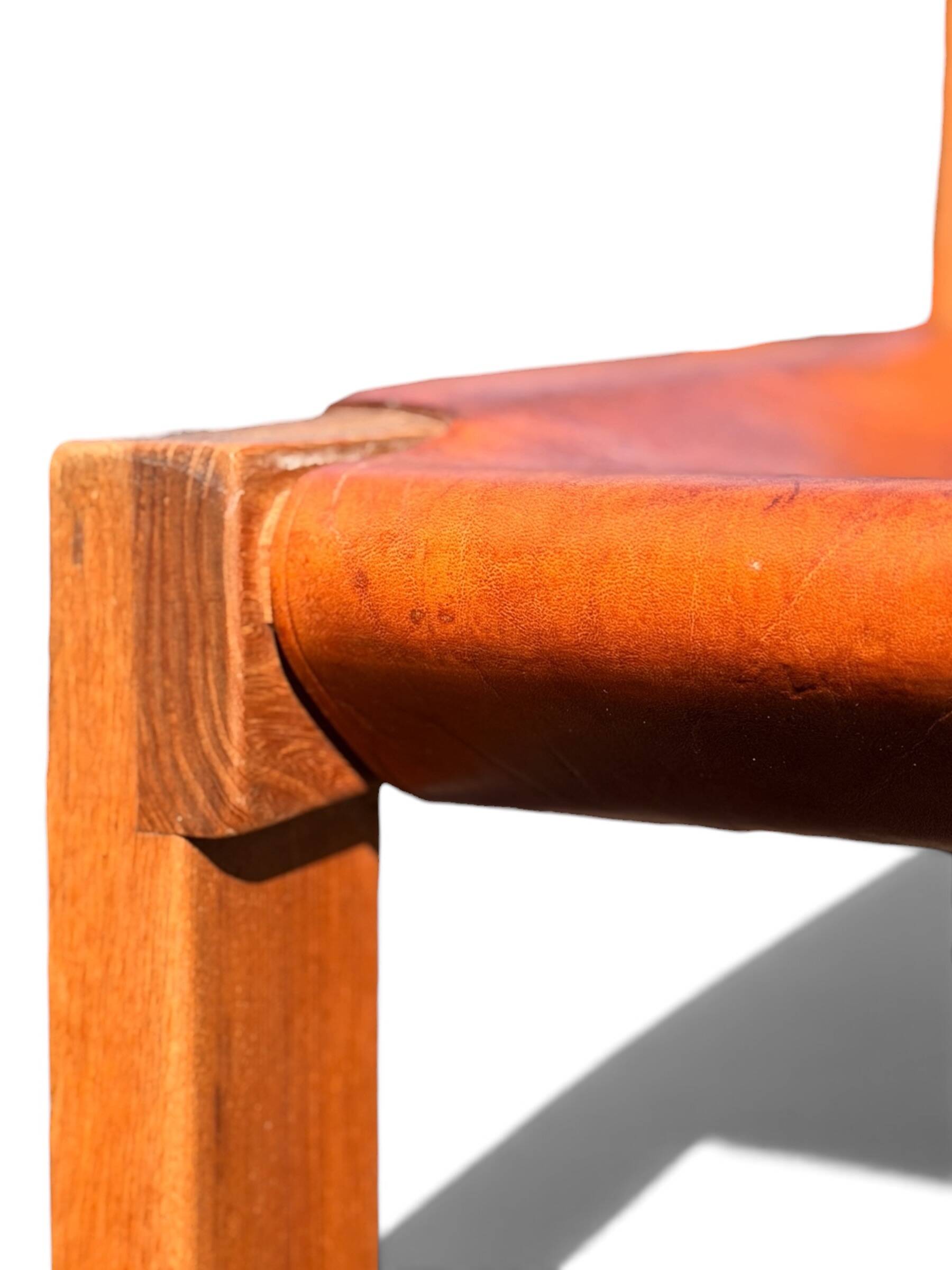 Chair S24 Pierre Chapo - Solid Elm & Cognac Leather Brutalist