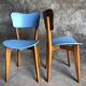 Pair of vintage bistro chairs in wood and light blue vinyl