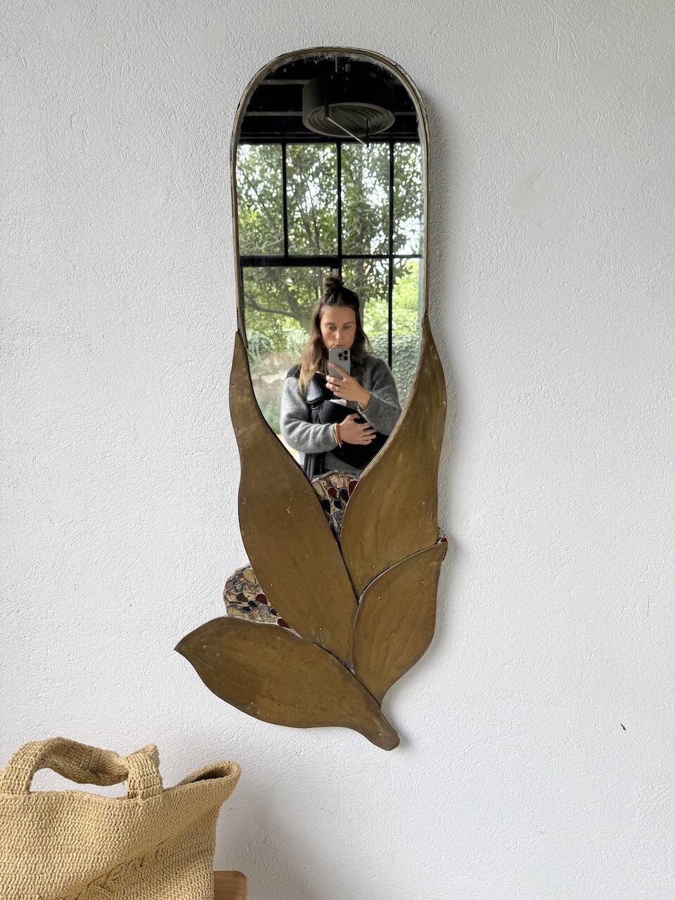 Brass flower oval mirror 1960