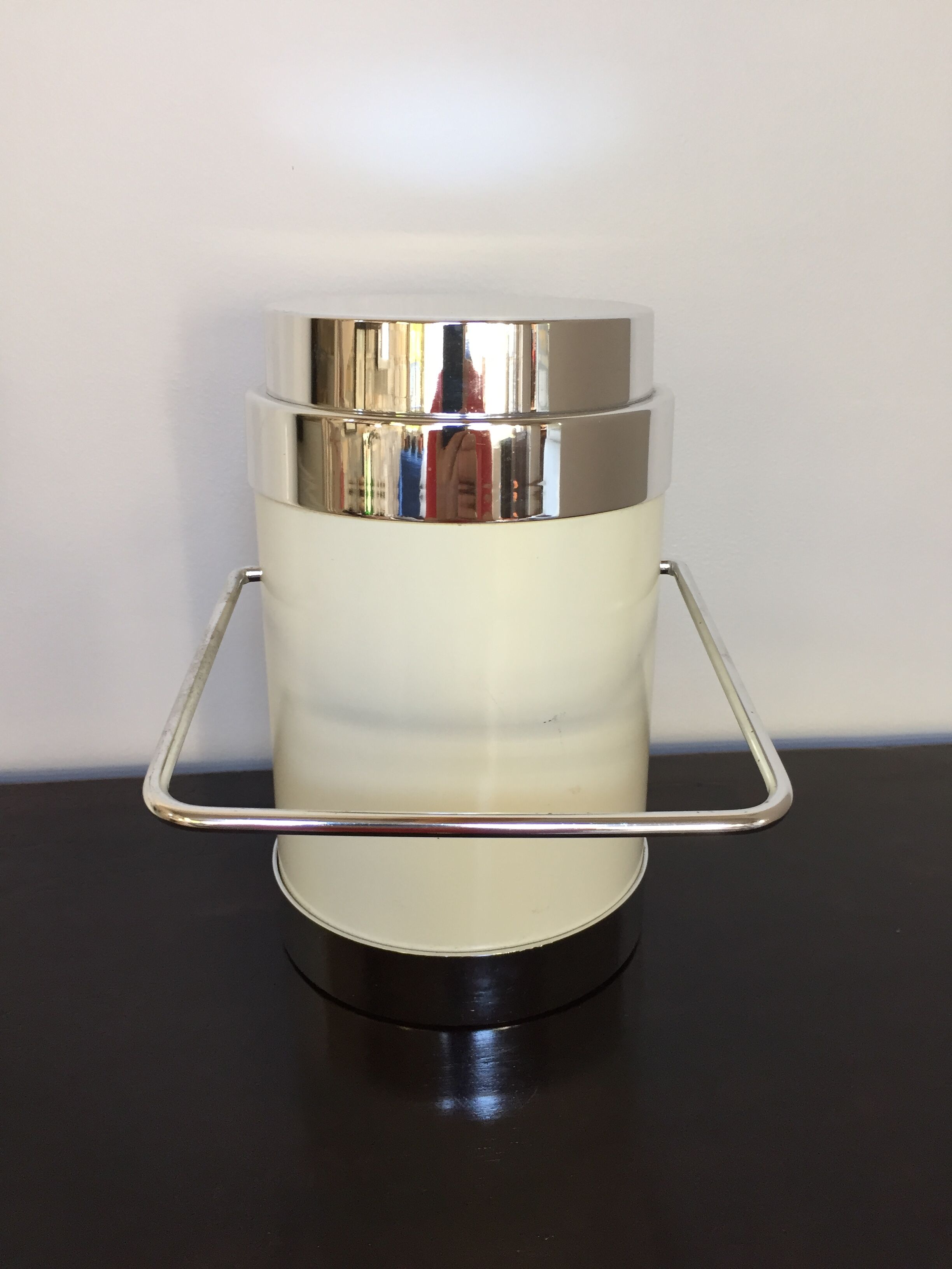 Bucket with vintage white and aluminum ice cream