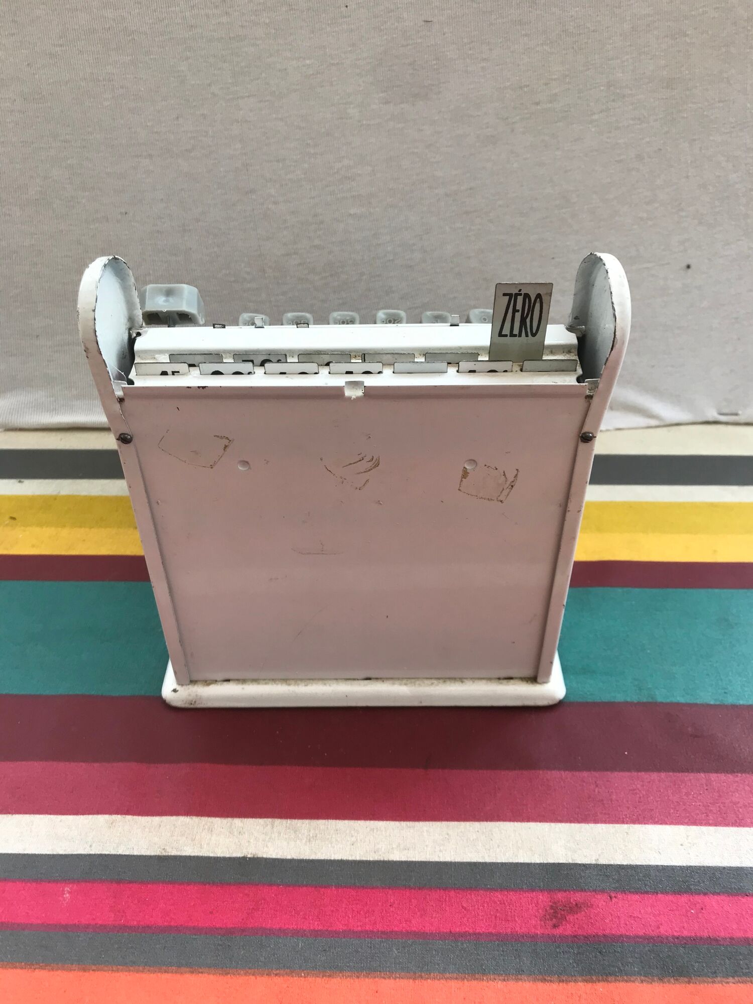 Former white metal cash recorder drawer box vintage child toy