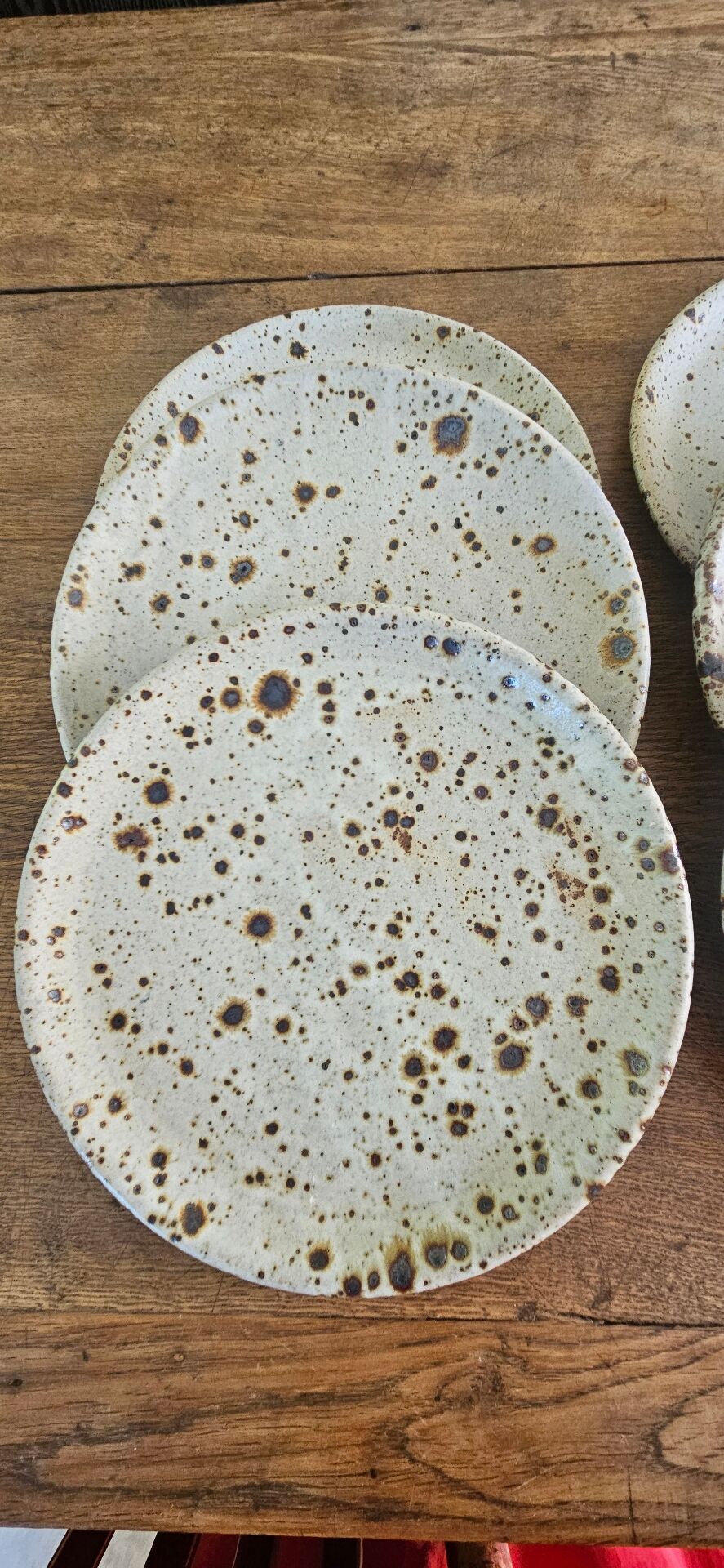 6 plates signed Gustave Tiffoche vintage pyrite glazed stoneware