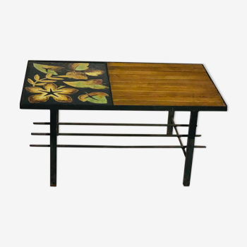 Vintage coffee table 1970 - Ceramic, oak and metal