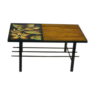 Vintage coffee table 1970 - Ceramic, oak and metal