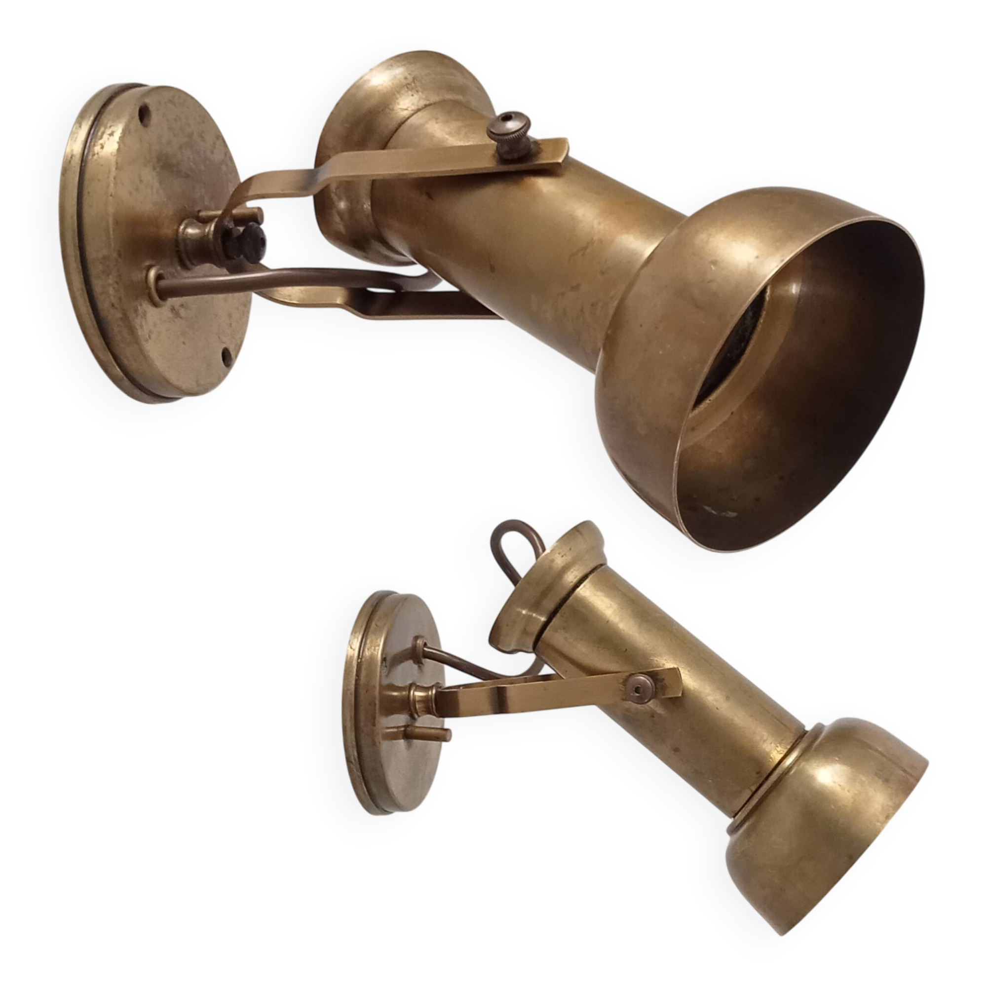 Pair of vintage wall sconces CVL in solid gold brass.