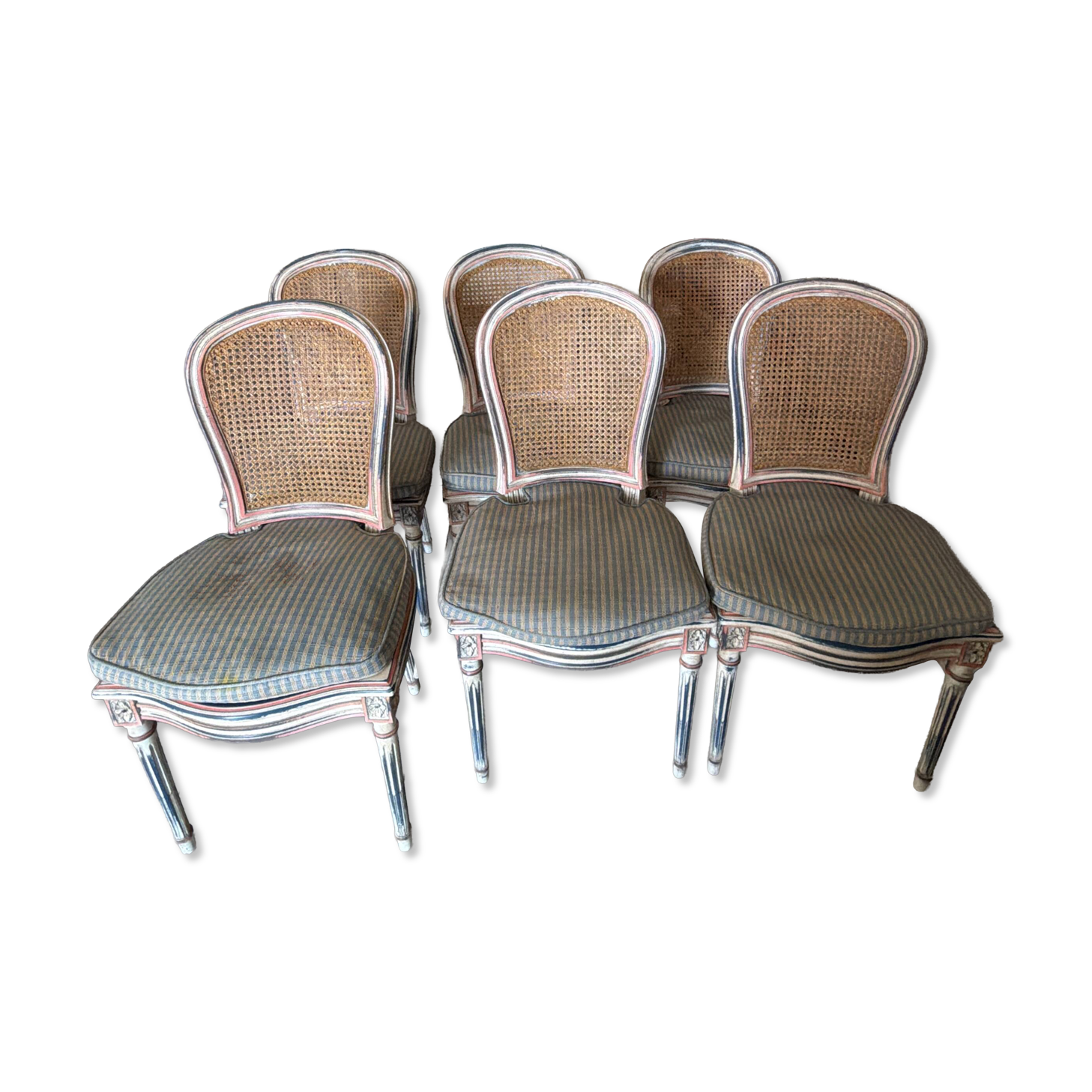 Set of 6 Louis XVI style chairs with caning.