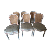 Set of 6 Louis XVI style chairs with caning.