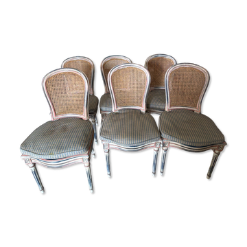 Lot de 6 chaises style Louis XVI avec cannage