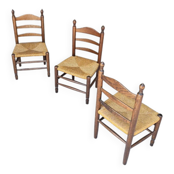 3 x Antique provincial ladderback child's chair / rush seat / 1930s