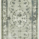 Handwoven overdyed anatolian 1970s 181 cm x 290 cm blue carpet