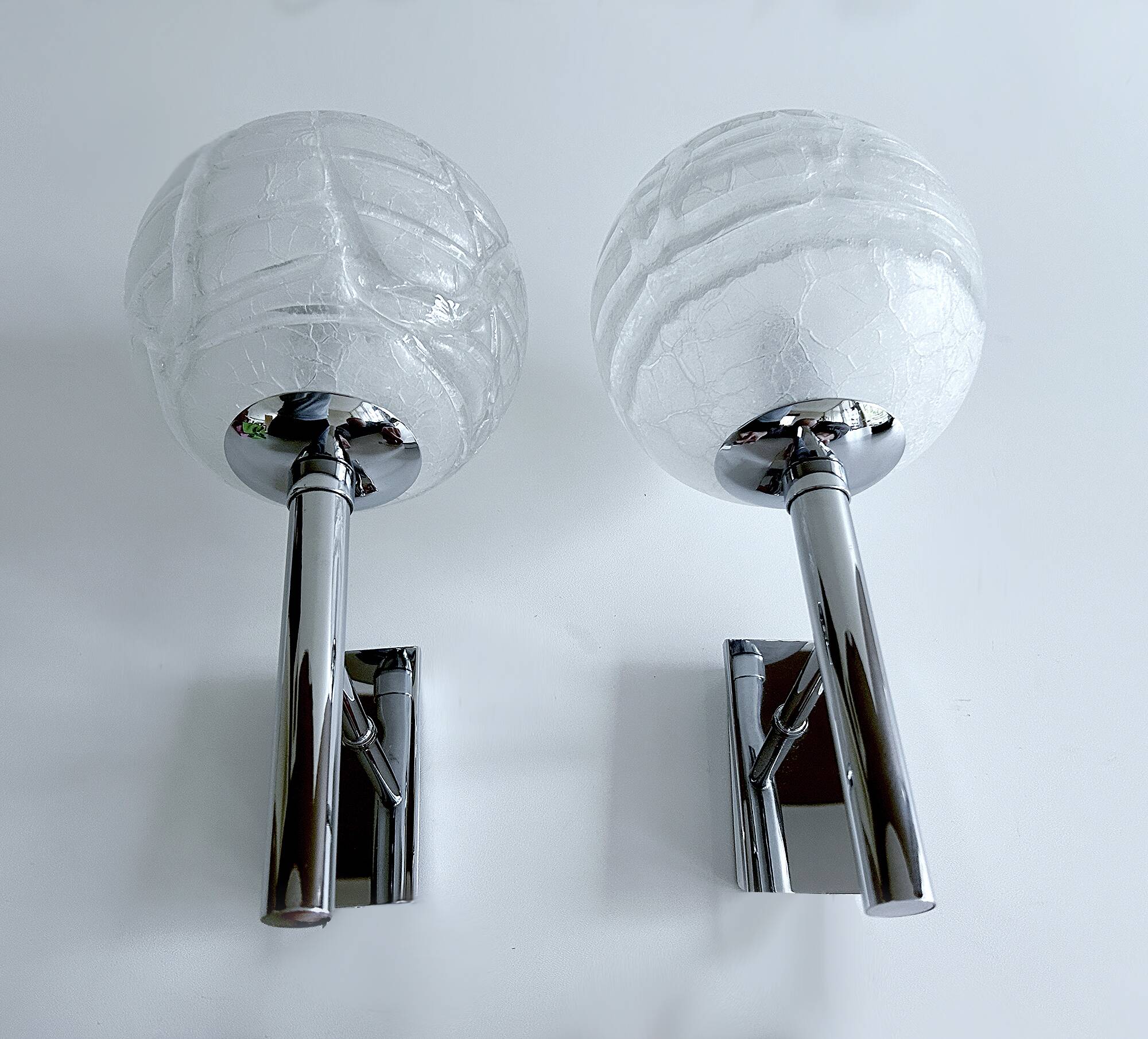 Pair Vintage Brutalist Bubble Glass Sconces