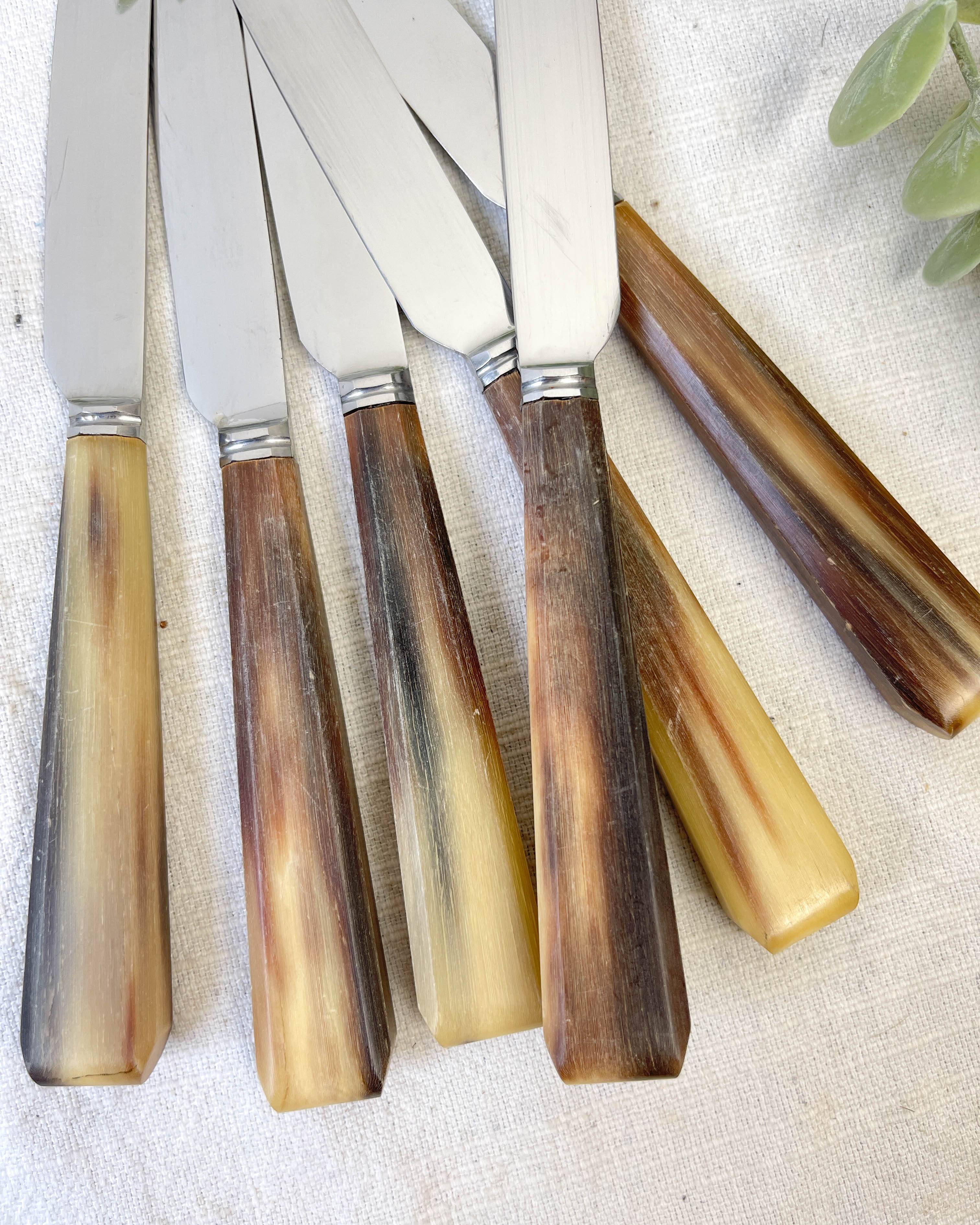 6 Vintage Horn Dessert Knives