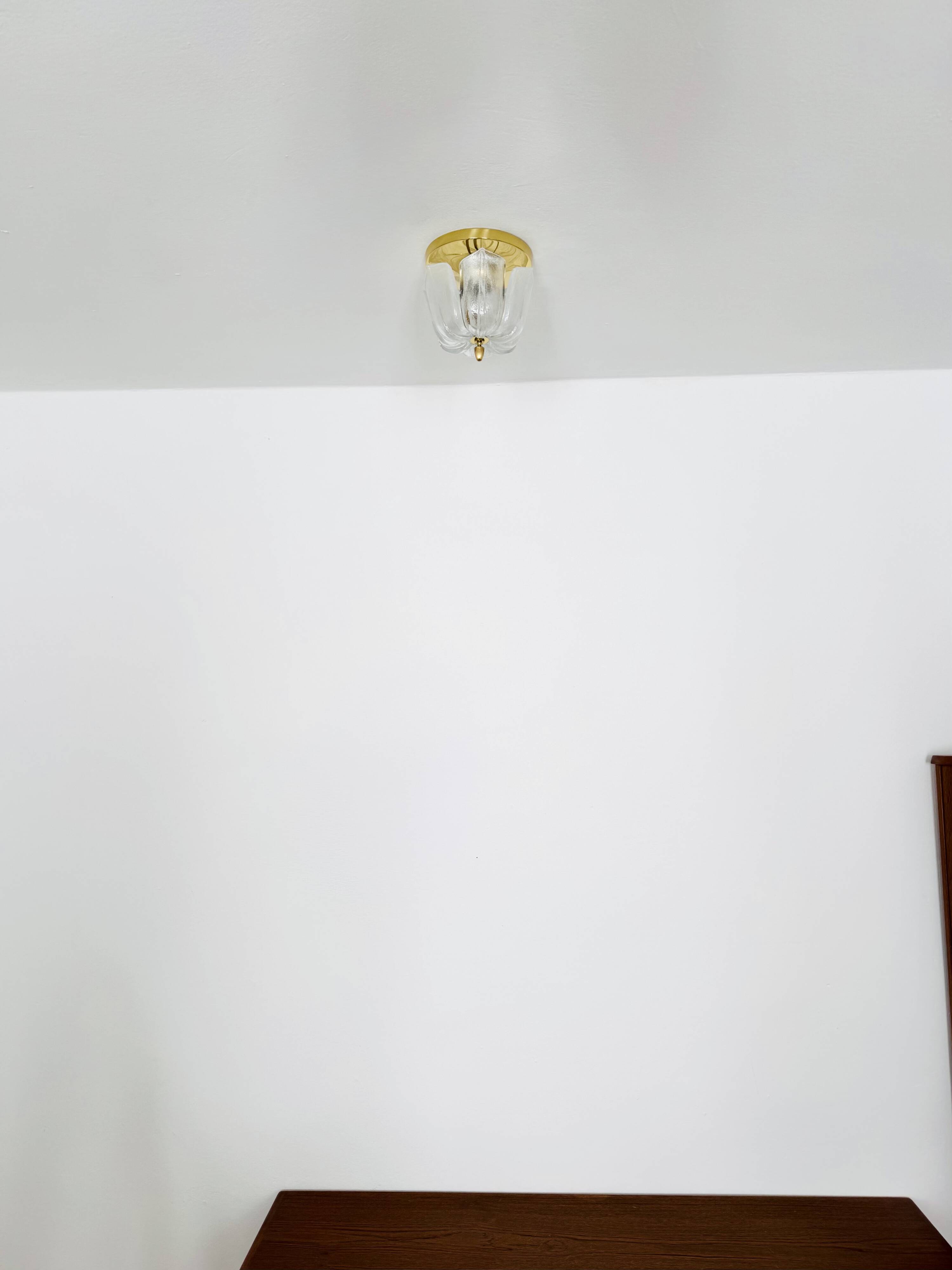 Brass and Glass Flush Light by Glashütte Limburg