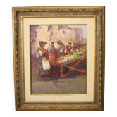 Italian painting popular scene with figures from 20th century