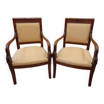 Paire de Fauteuils  Empire à Têtes de Dauphin en Acajou Blond -  Début XIXe