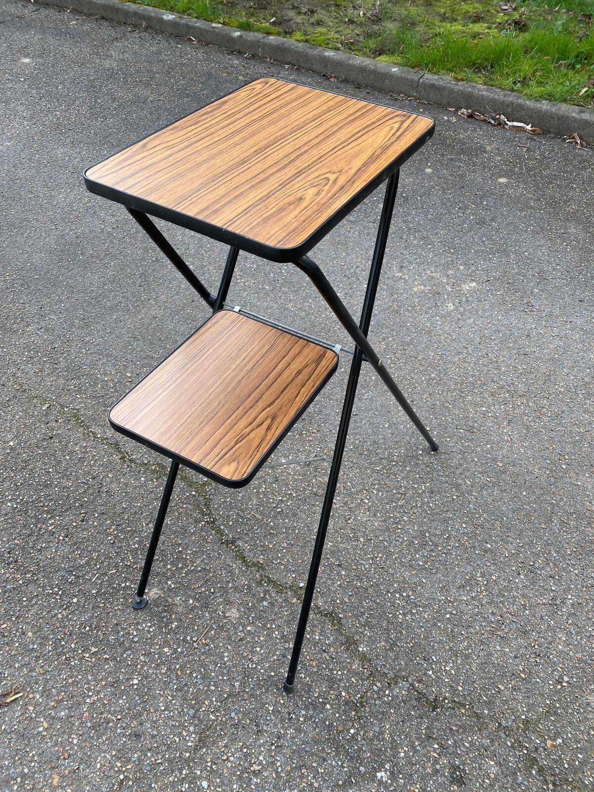 Vintage folding projector table steel and wood 1970