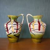 Pair of vintage ceramic vase U-Keramik 1505/20 West Germany, vase with handle, collection, pottery