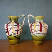 Pair of vintage ceramic vase U-Keramik 1505/20 West Germany, vase with handle, collection, pottery