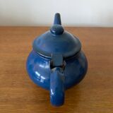 Ancienne Théière Métal Tôle Émaillée Bleu Vintage