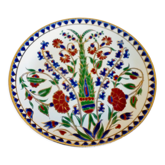 Assiette émaillée Keramik décor d'ibiscus émaux cloisonnés, épais, Rhodes Grèce