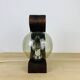 Brutalist lamp Temde Leuchten 1970s pine and glass globe