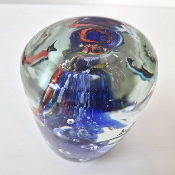 Presse-papier sulfure aquarium vintage 1980 en verre de murano signe rene 8