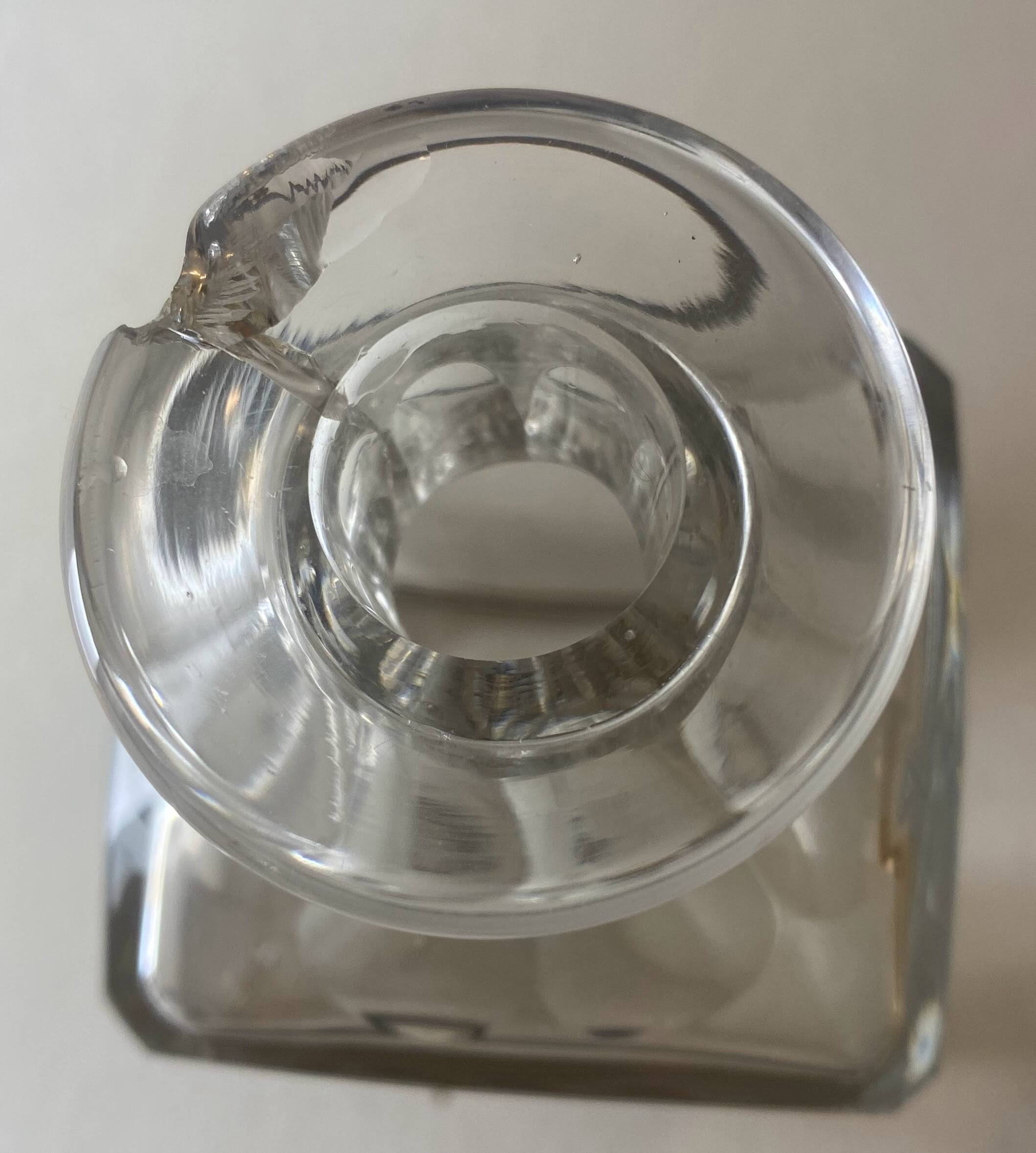 Portable Art Deco liquor cabinet in mahogany & metal with 3 Baccarat crystal bottles.