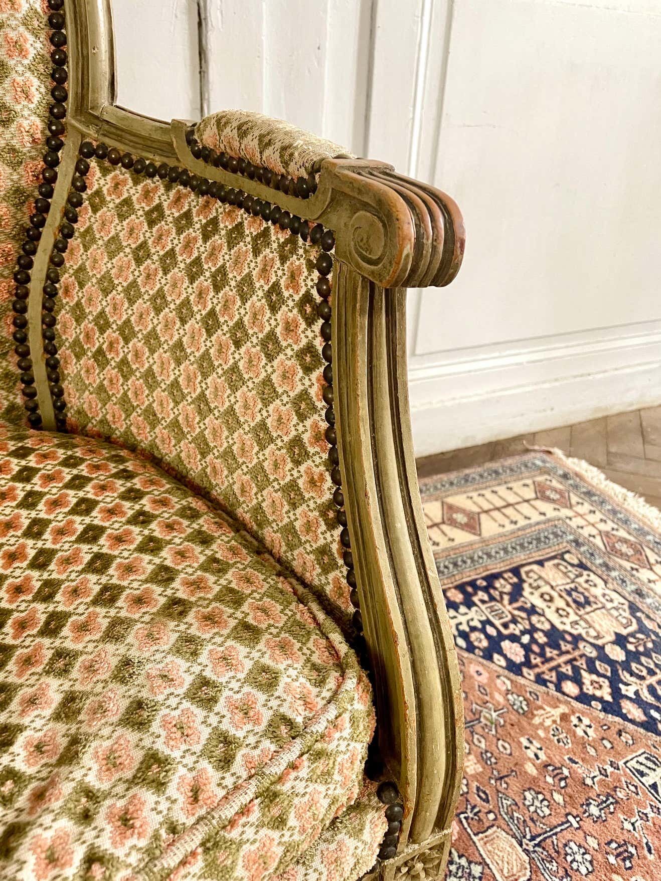 Pair of wooden and velvet armchairs in Louis XVI style 19th century