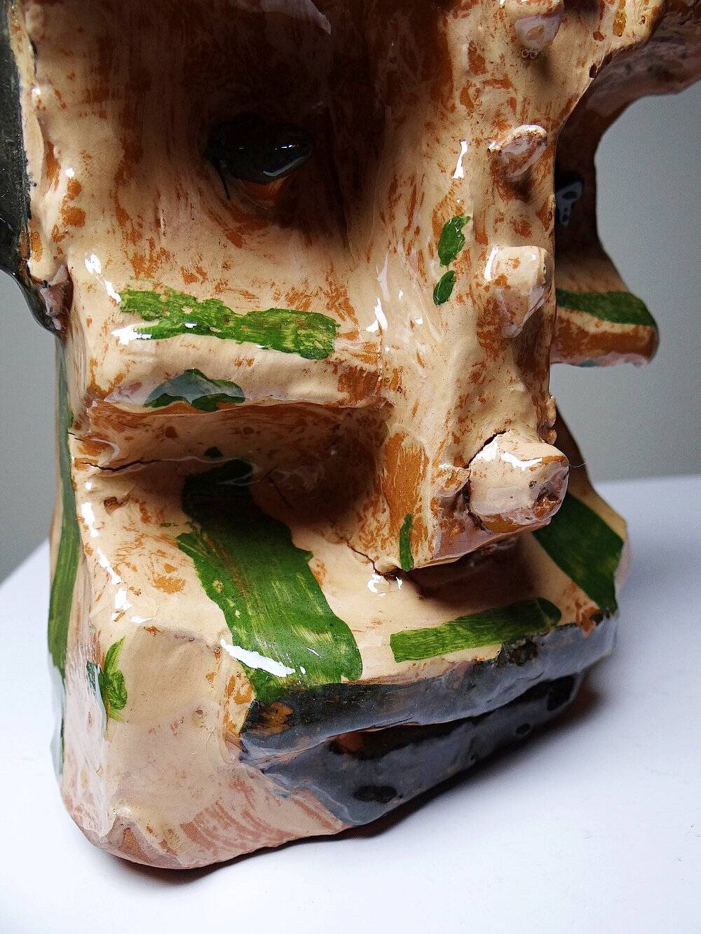 Modern anthropomorphic sculpture in glazed terracotta, vintage 70-2000.