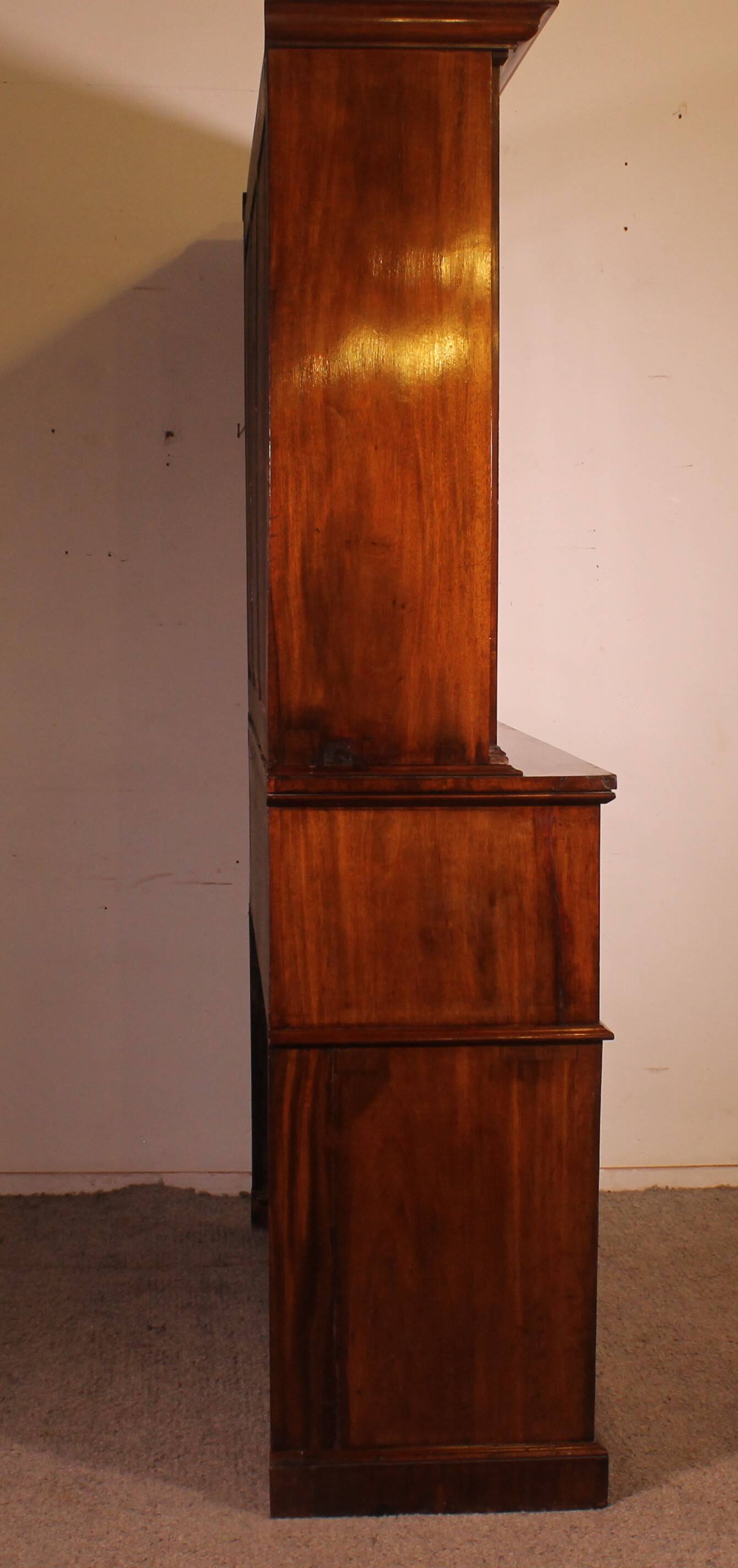 Display Cabinet or Mahogany Bookcase with Secretary - 19th Century