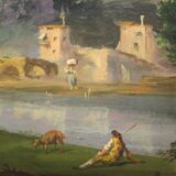 Peinture de paysage huile sur toile du 20ème siècle