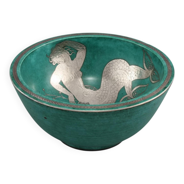 Bol Wilhelm Kage en céramique et argent 'Argenta' Gustavsberg Suède 1940s Mark
