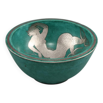 Bol Wilhelm Kage en céramique et argent 'Argenta' Gustavsberg Suède 1940s Mark