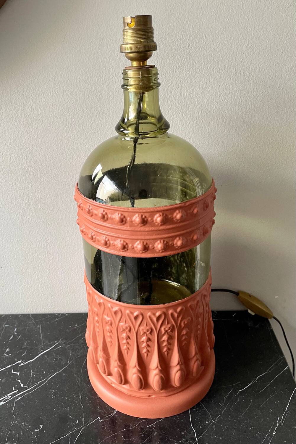Vintage glass and metal lamp base