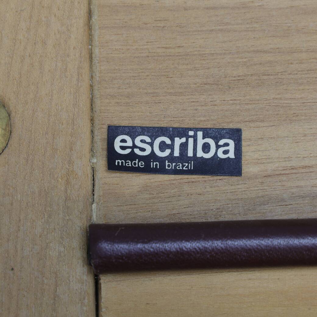 Set of 2 lounge chairs in teak and saddle leather by Karl Heinz Bergmiller for Escriba, Brazil, 1970s