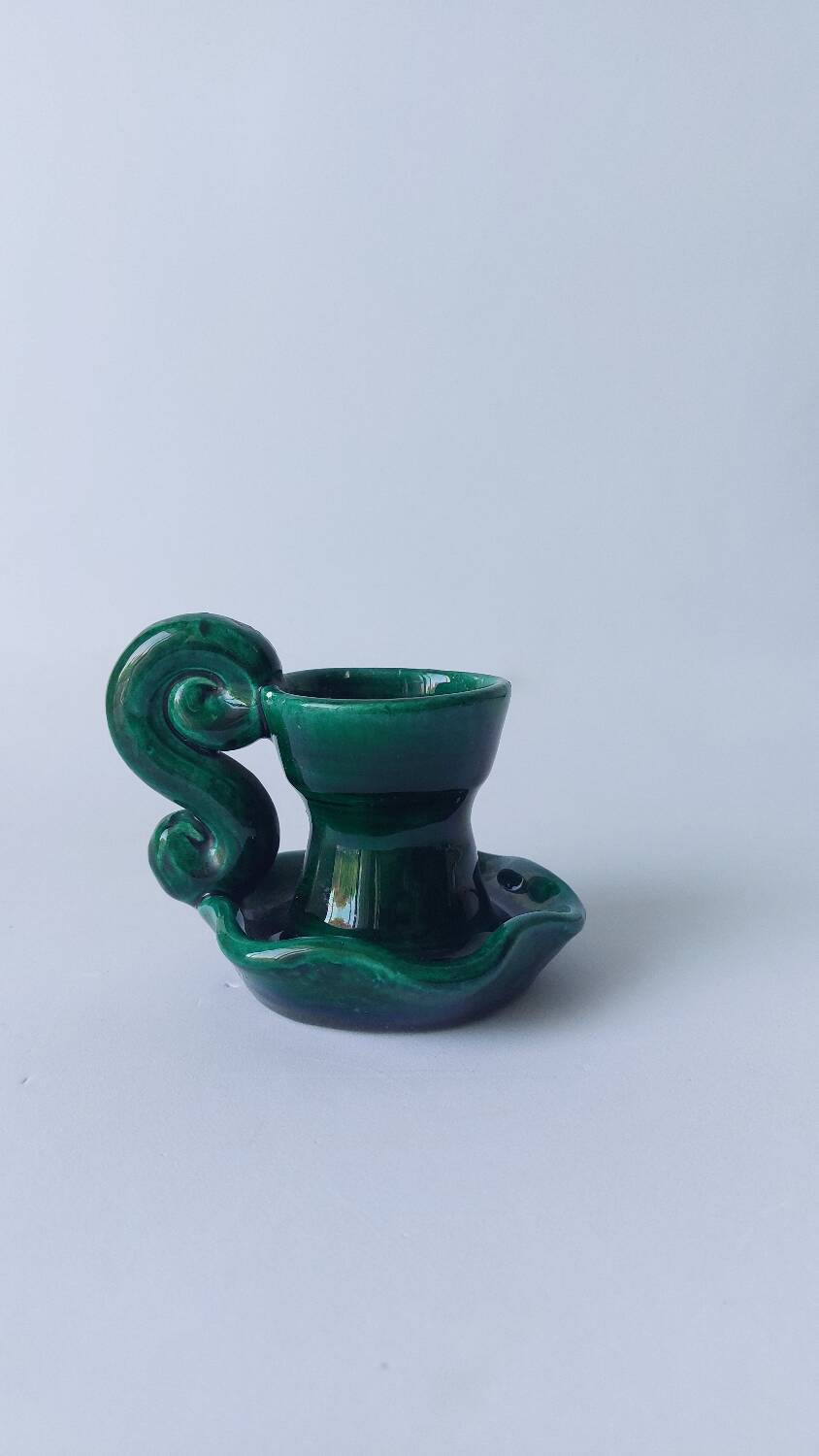 Green ceramic candlestick holder
