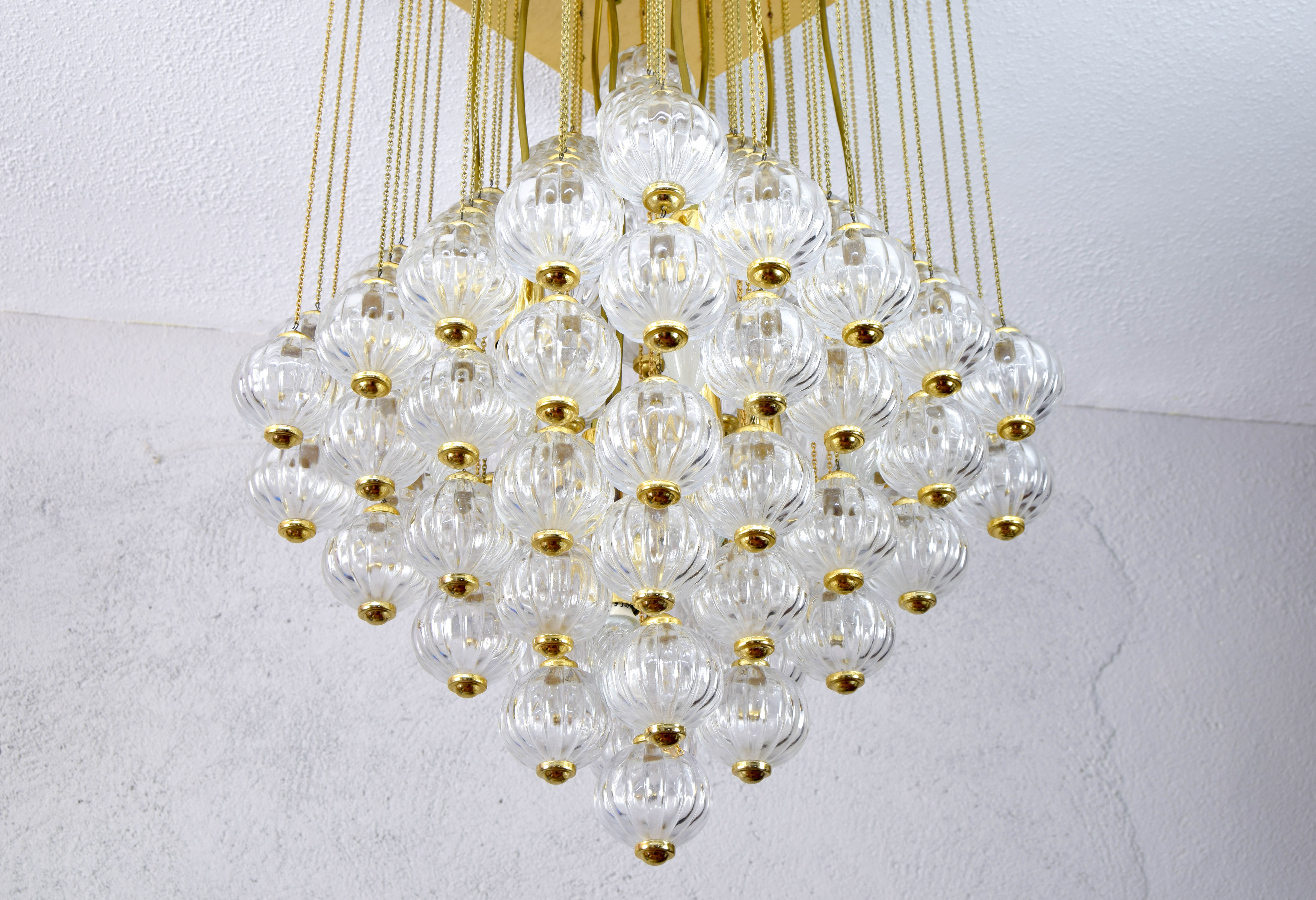 Venini mid century italian flushmount murano glass bubbles and brass chandelier