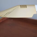 Vintage inscribed leather and gold-plated brass table lamp, Italy 1970s