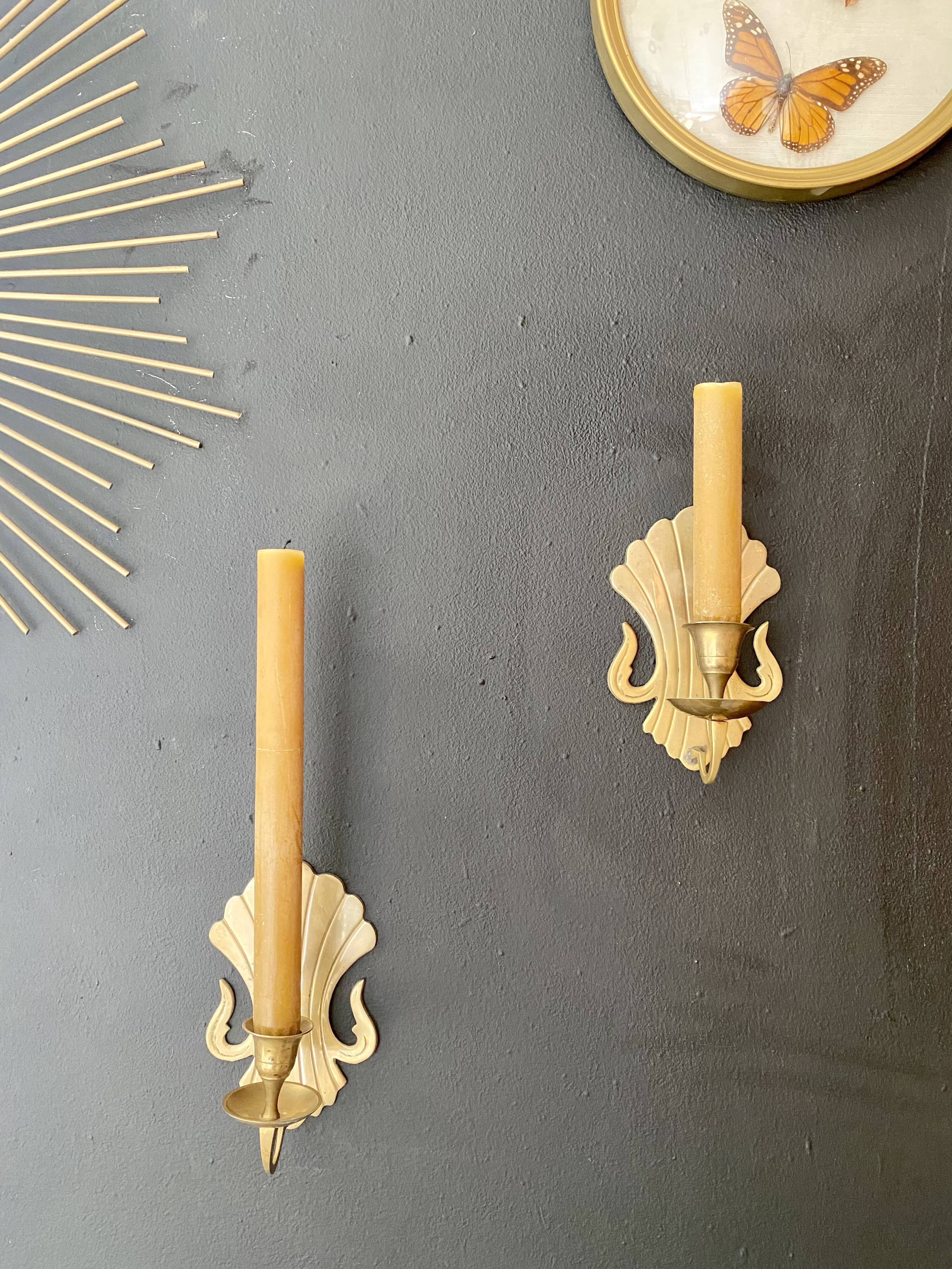 Pair of brass wall candle holders
