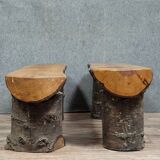 20th century folk art: pair of solid wood benches
