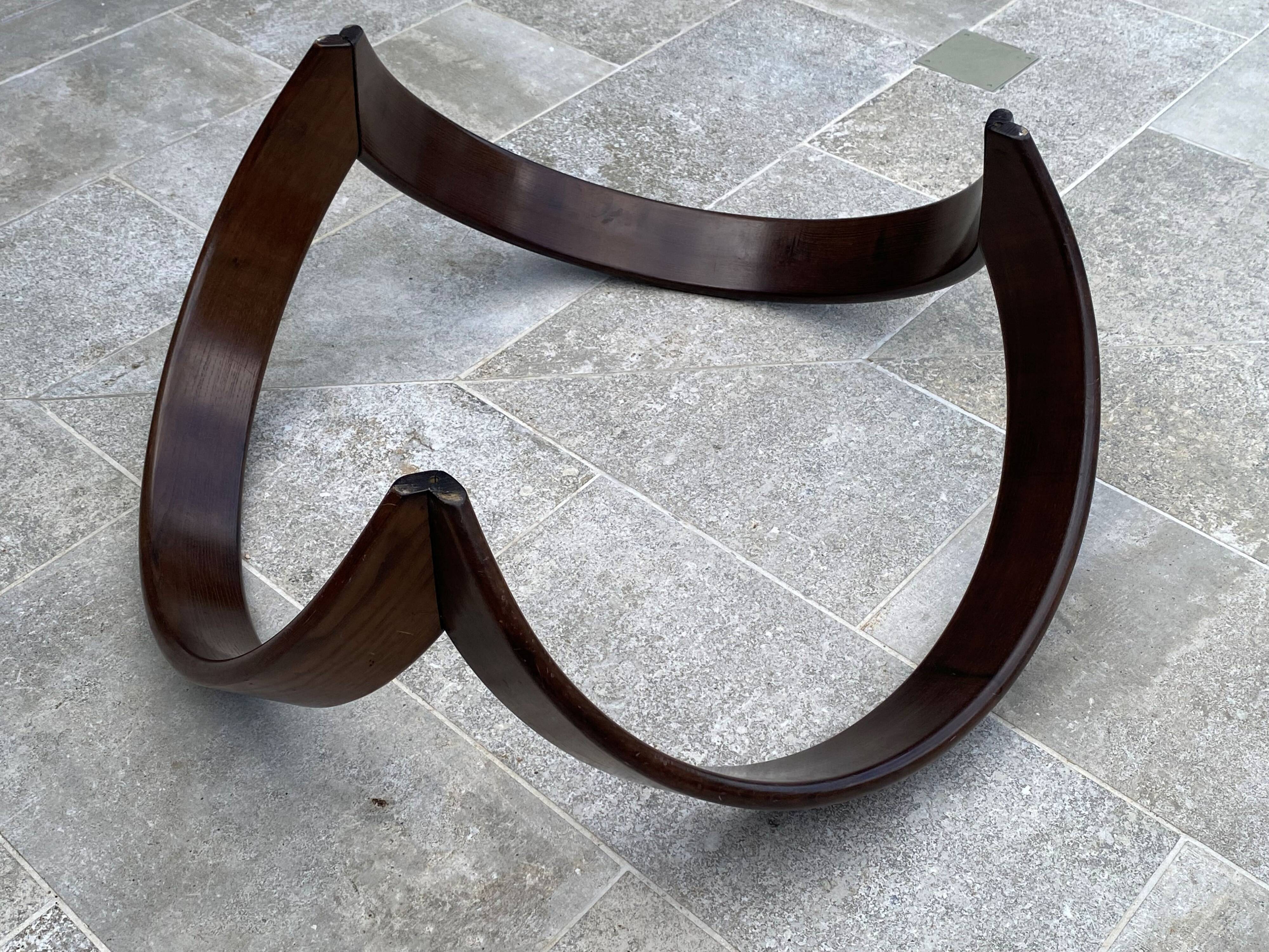 Vintage 1970s organic wood glass round coffee table