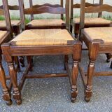 6 solid wood chairs, glossy dark oak and straw