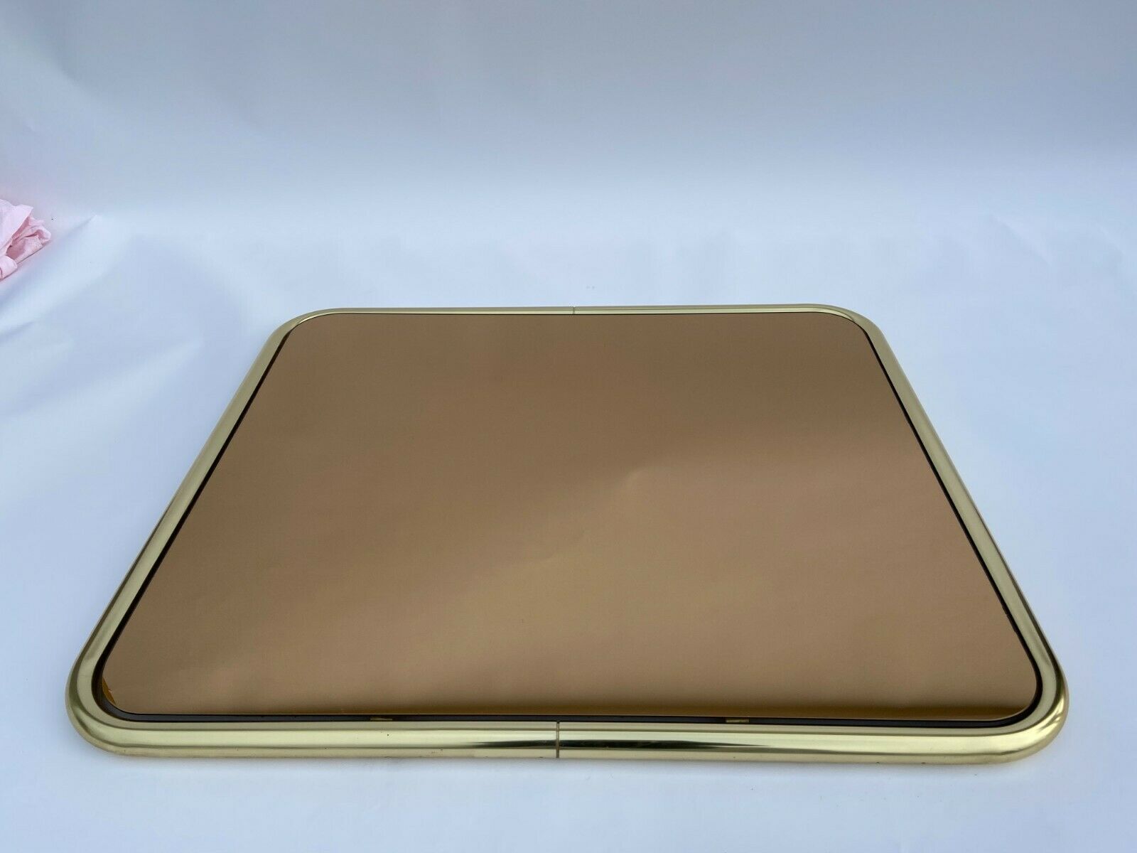 Mirror 1980 brass entourage dore modernist glass smokes 91x76cm
