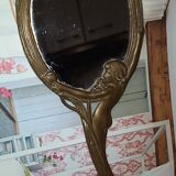 Miroir à main en laiton doré art nouveau 11x25cm